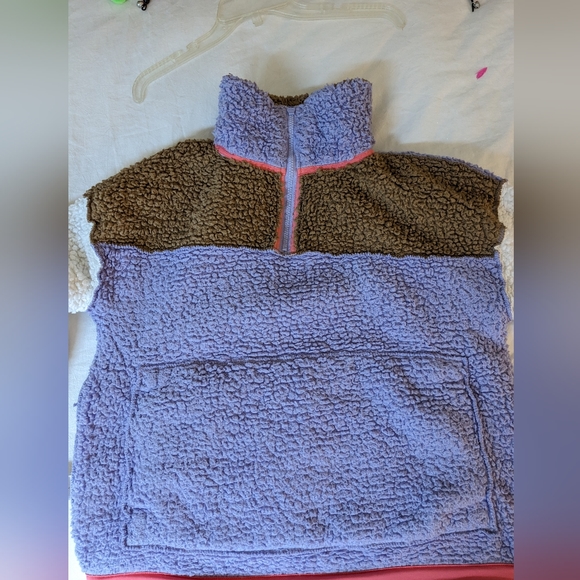 GAP Colorblock Sherpa Quarter-Zip Pullover Sweatshirt (Size: Small) - Picture 6 of 6